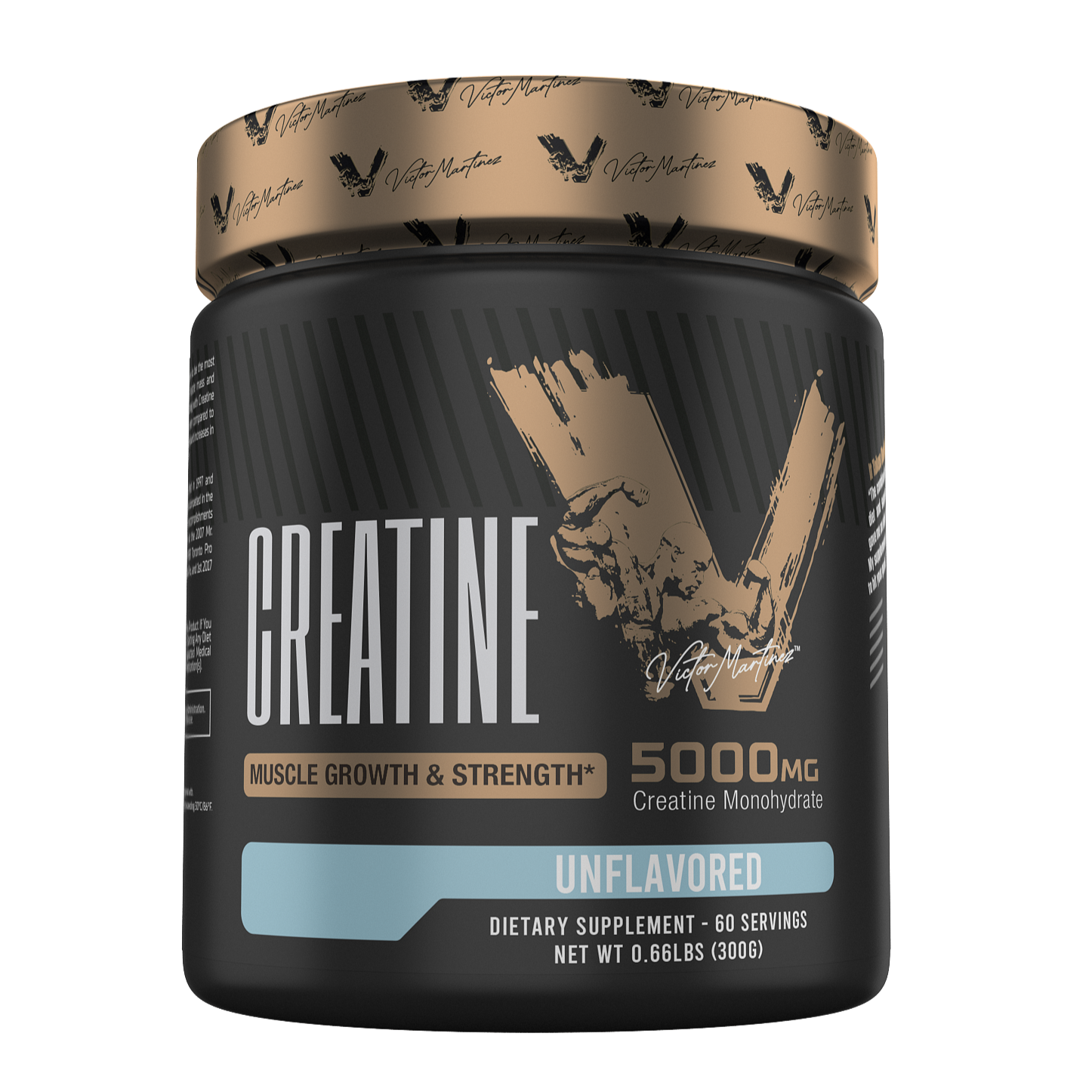 Creatine Monohydrate 5000MG unflavored supplement by Victor Martinez for muscle growth and strength, 60 servings.