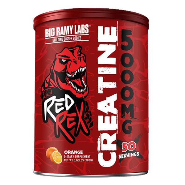 Red Rex Creatine boosts muscle growth, strength, energy, and performance. Available in Mango and Orange flavors for effective daily supplementation.