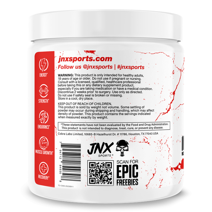 The Curse Creatine Micronized from JNX Sports, unflavored supplement in a skull-themed container, 60 servings.