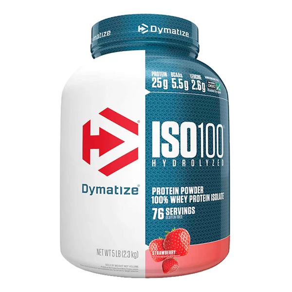 Dymatize ISO100 5lbs hydrolyzed whey protein isolate with Fruity Pebbles flavor, 25g protein per serving.